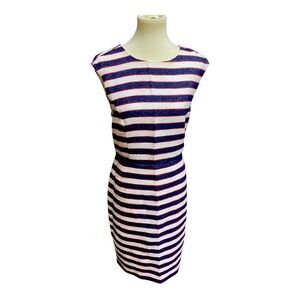 Banana Republic Boucle Striped Sheath Dress Navy (with Red Stripes)